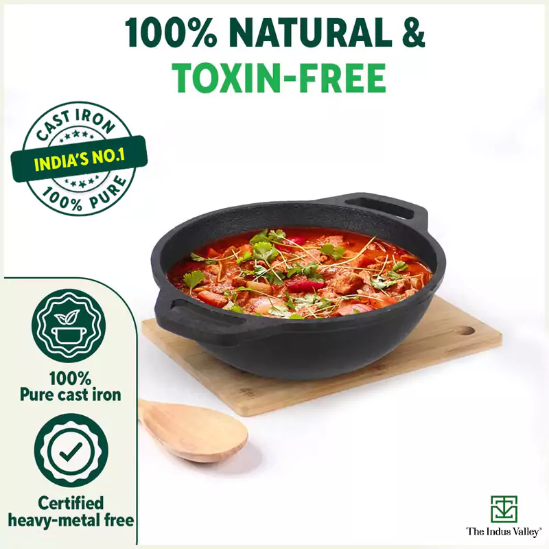 CASTrong Cast Iron Kadai 1.4L/2.4L, Flat Handle,Pre-seasoned, Naturally Nonstick, 100% Pure, Toxin-free - Image 5