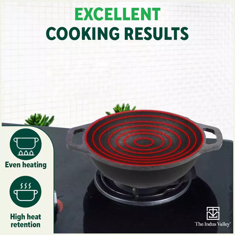 CASTrong Cast Iron Kadai 1.4L/2.4L, Flat Handle,Pre-seasoned, Naturally Nonstick, 100% Pure, Toxin-free - Image 7