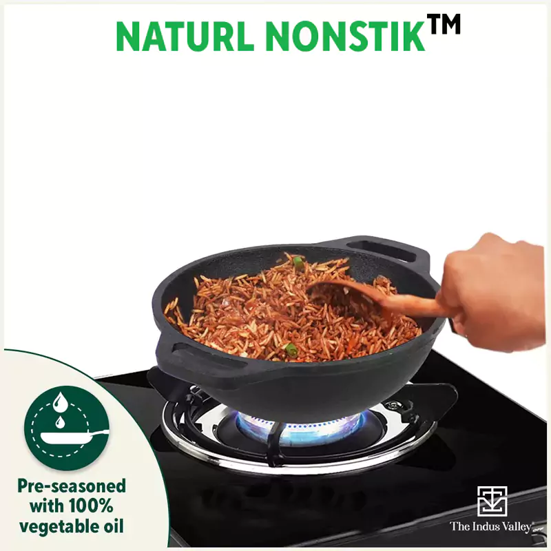 CASTrong Cast Iron Kadai 1.4L/2.4L, Flat Handle,Pre-seasoned, Naturally Nonstick, 100% Pure, Toxin-free - Image 8