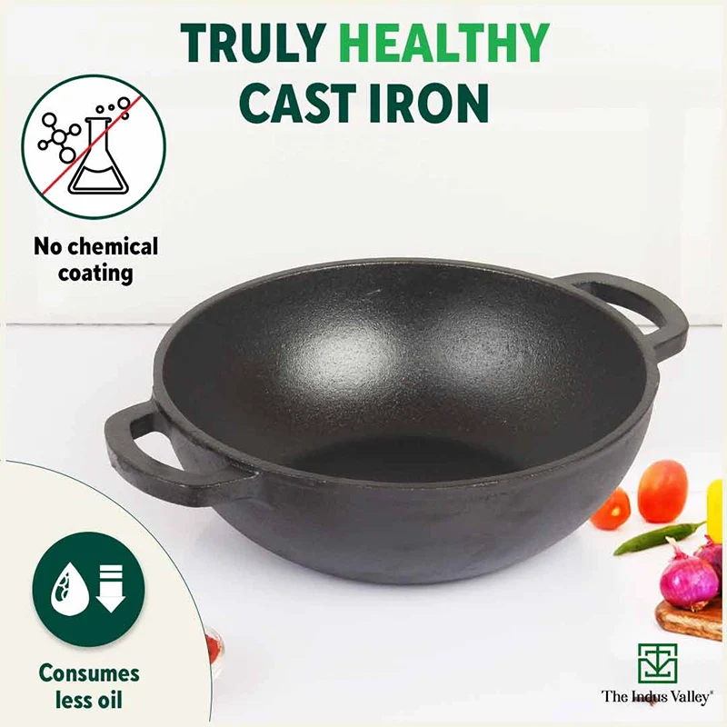 CASTrong Cast Iron Cookware Set: (30.2cm)Tawa+ (25.4cm)Kadai, Kitchen Set for Home, Pre-seasoned, 100% Pure, Toxin-free, Induction, Free ₹400 Tadka Pan - Image 4