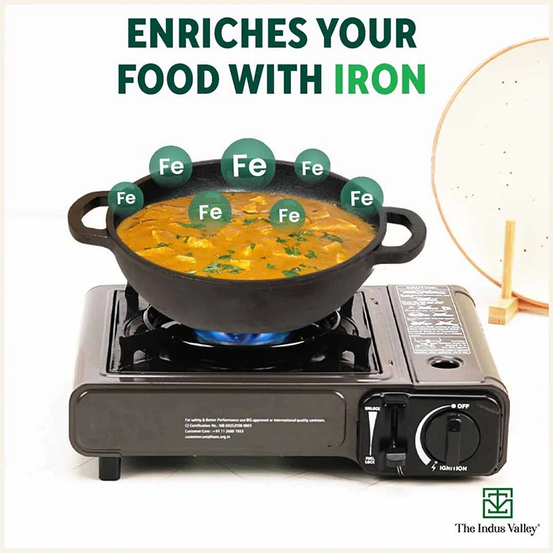 CASTrong Cast Iron Cookware Set: (30.2cm)Tawa+ (25.4cm)Kadai, Kitchen Set for Home, Pre-seasoned, 100% Pure, Toxin-free, Induction, Free ₹400 Tadka Pan - Image 5