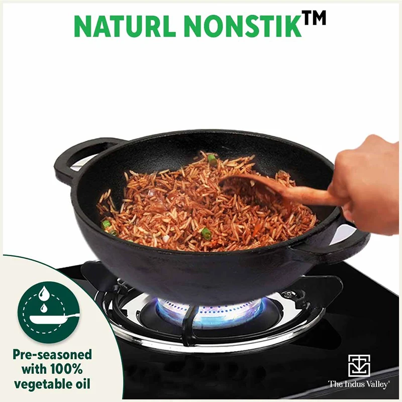 CASTrong Cast Iron Cookware Set: (30.2cm)Tawa+ (25.4cm)Kadai, Kitchen Set for Home, Pre-seasoned, 100% Pure, Toxin-free, Induction, Free ₹400 Tadka Pan - Image 6