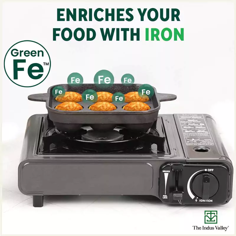 9 Pit/Cup CASTrong Cast Iron Paniyaram/Appe Pan 18.2 cm + Free Spatula, Pre-seasoned, Natural Nonstick, 100% Pure, Toxin-free - Image 6