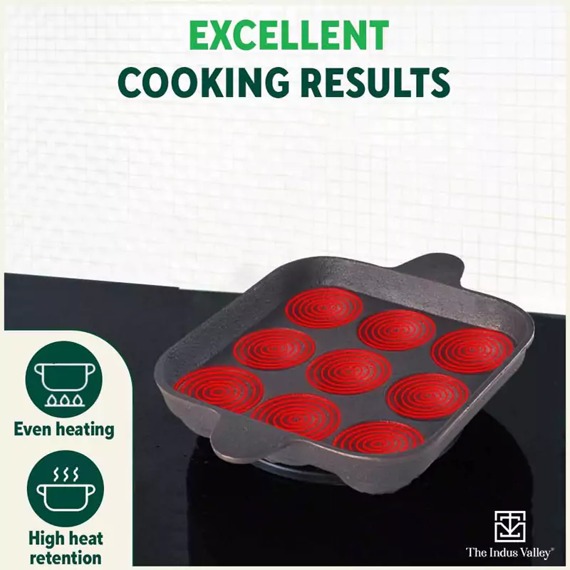 9 Pit/Cup CASTrong Cast Iron Paniyaram/Appe Pan 18.2 cm + Free Spatula, Pre-seasoned, Natural Nonstick, 100% Pure, Toxin-free - Image 7