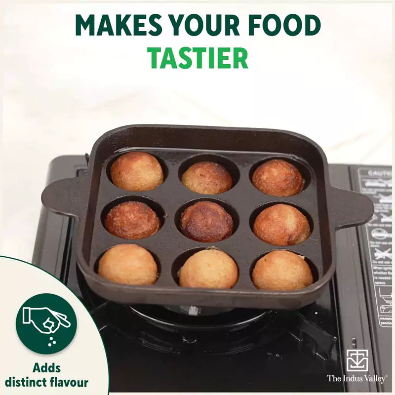 9 Pit/Cup CASTrong Cast Iron Paniyaram/Appe Pan 18.2 cm + Free Spatula, Pre-seasoned, Natural Nonstick, 100% Pure, Toxin-free - Image 9
