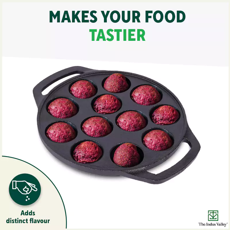12 Pit/Cup CASTrong Cast Iron Kuzhi Paniyaram/Paddu Pan/Appe Maker 21 cm, Pre-seasoned, 100% Pure, Toxin-free, Gas & Induction, Free Spatula - Image 9