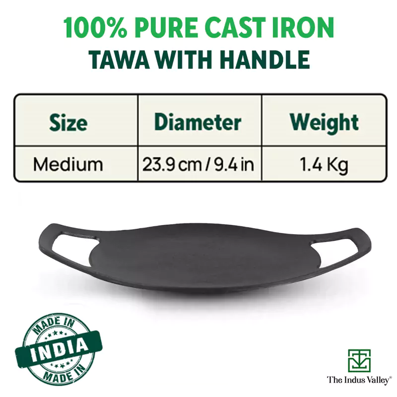 CASTrong Cast Iron Tawa 23.8cm, Pre-seasoned, Nonstick, 100% Pure, Toxin-free, Induction 1.4 kg - Image 3