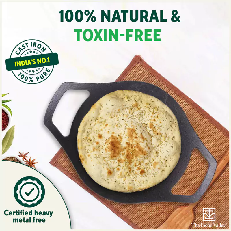 CASTrong Cast Iron Tawa 23.8cm, Pre-seasoned, Nonstick, 100% Pure, Toxin-free, Induction 1.4 kg - Image 5