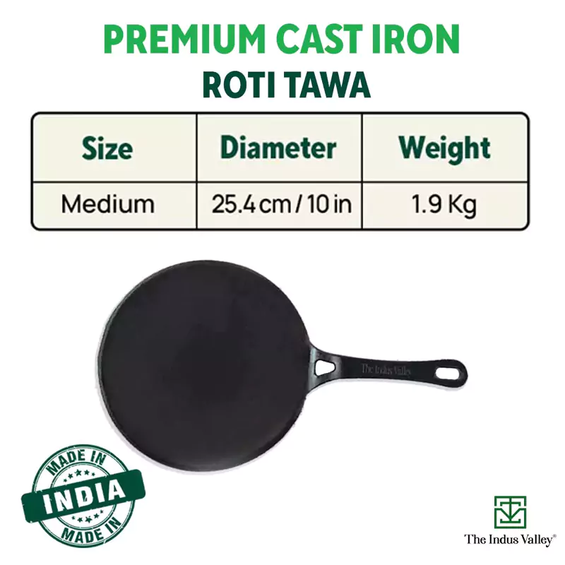 CASTrong Cast Iron Tawa 25.4cm + Free 400 Tadka Pan,Pre-seasoned, Naturally Nonstick, 100% Pure, Toxin-free - Image 3