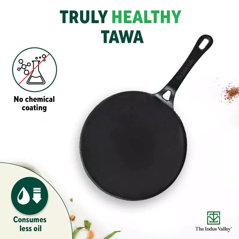 CASTrong Cast Iron Tawa 25.4cm + Free 400 Tadka Pan,Pre-seasoned, Naturally Nonstick, 100% Pure, Toxin-free - Image 4