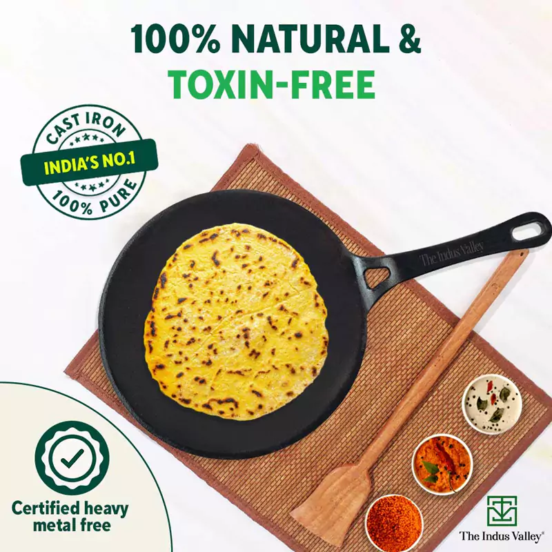 CASTrong Cast Iron Tawa 25.4cm + Free 400 Tadka Pan,Pre-seasoned, Naturally Nonstick, 100% Pure, Toxin-free - Image 5