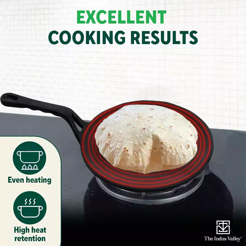 CASTrong Cast Iron Tawa 25.4cm + Free 400 Tadka Pan,Pre-seasoned, Naturally Nonstick, 100% Pure, Toxin-free - Image 7