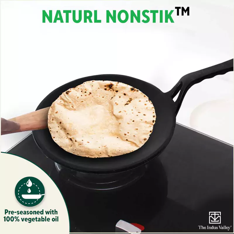 CASTrong Cast Iron Tawa 25.4cm + Free 400 Tadka Pan,Pre-seasoned, Naturally Nonstick, 100% Pure, Toxin-free - Image 8