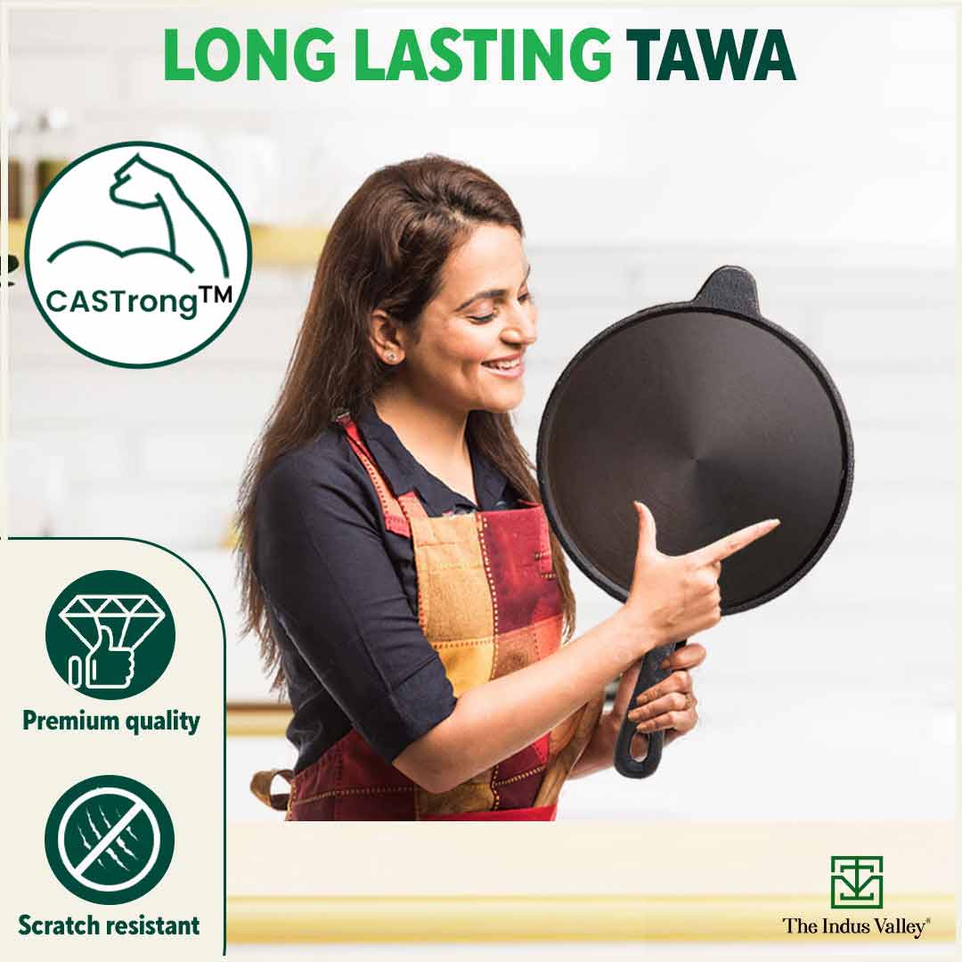 Super Smooth Cast Iron Tawa 26.3cm with Handle,Pre-seasoned, Naturally Nonstick, 100% Pure, Toxin-free, Induction - Image 10