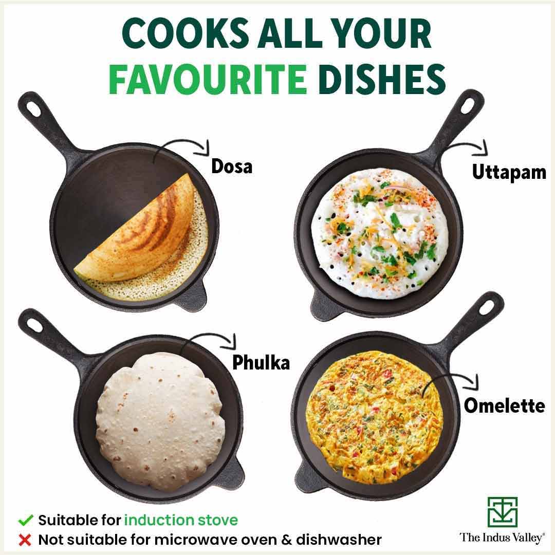 Super Smooth Cast Iron Tawa 26.3cm with Handle,Pre-seasoned, Naturally Nonstick, 100% Pure, Toxin-free, Induction - Image 11