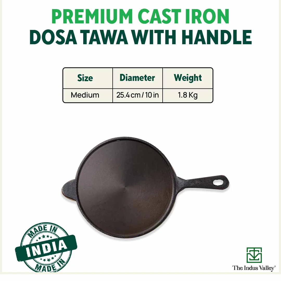 Super Smooth Cast Iron Tawa 26.3cm with Handle,Pre-seasoned, Naturally Nonstick, 100% Pure, Toxin-free, Induction - Image 3
