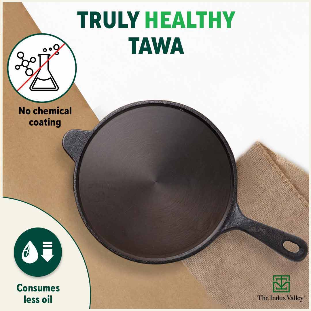 Super Smooth Cast Iron Tawa 26.3cm with Handle,Pre-seasoned, Naturally Nonstick, 100% Pure, Toxin-free, Induction - Image 4