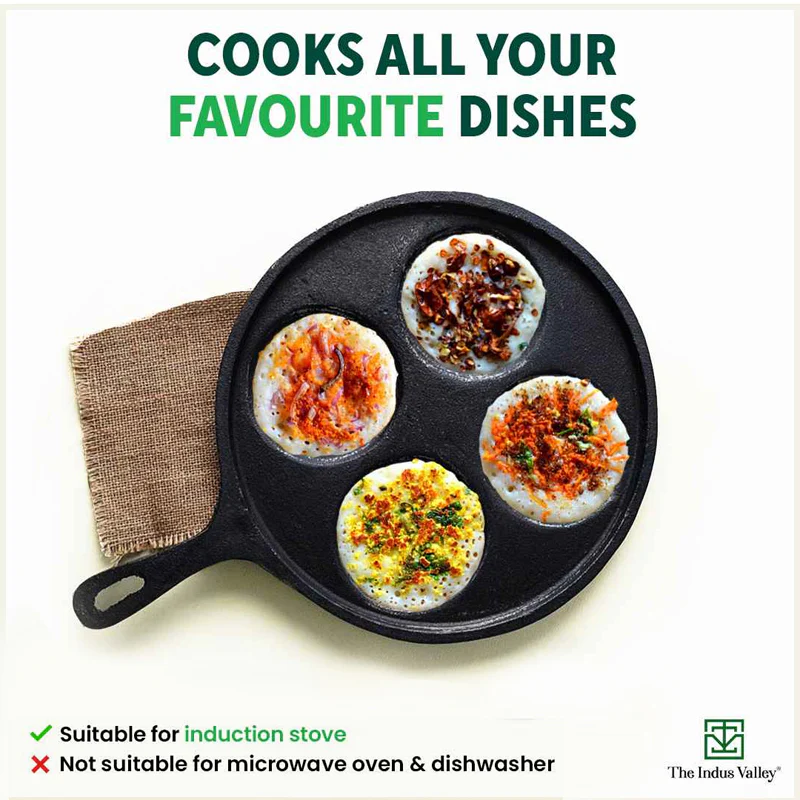 CASTrong Cast Iron Uttapam/ Set Dosa Tawa 27.5cm, 4 Pit,Pre-seasoned, 100% Pure, Toxin-free, Induction - Image 10