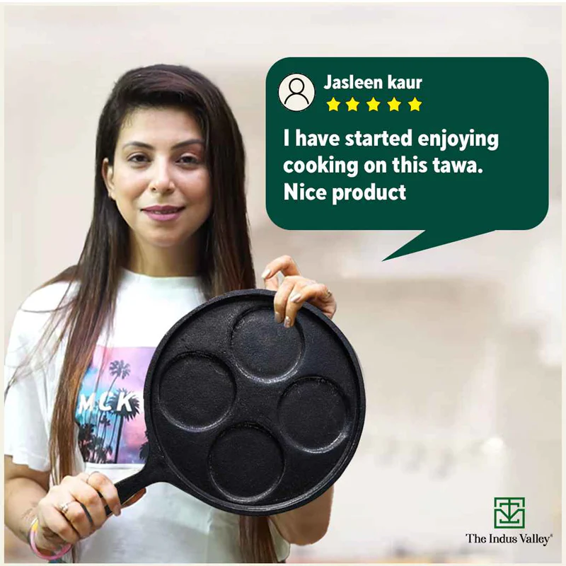 CASTrong Cast Iron Uttapam/ Set Dosa Tawa 27.5cm, 4 Pit,Pre-seasoned, 100% Pure, Toxin-free, Induction - Image 11