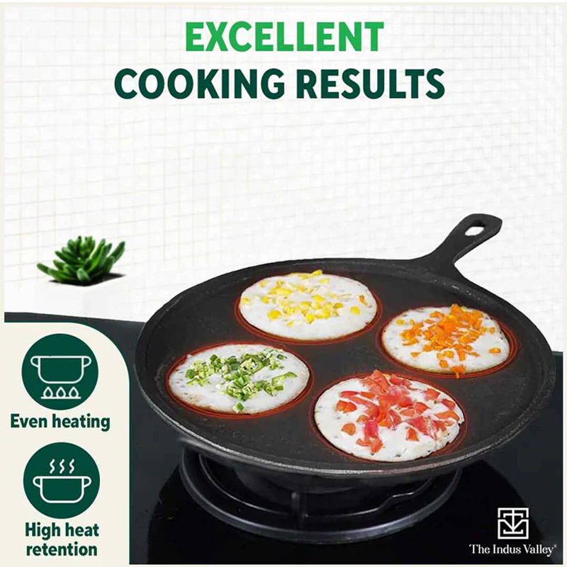 CASTrong Cast Iron Uttapam/ Set Dosa Tawa 27.5cm, 4 Pit,Pre-seasoned, 100% Pure, Toxin-free, Induction - Image 7
