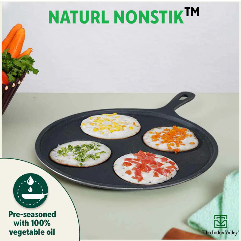 CASTrong Cast Iron Uttapam/ Set Dosa Tawa 27.5cm, 4 Pit,Pre-seasoned, 100% Pure, Toxin-free, Induction - Image 8