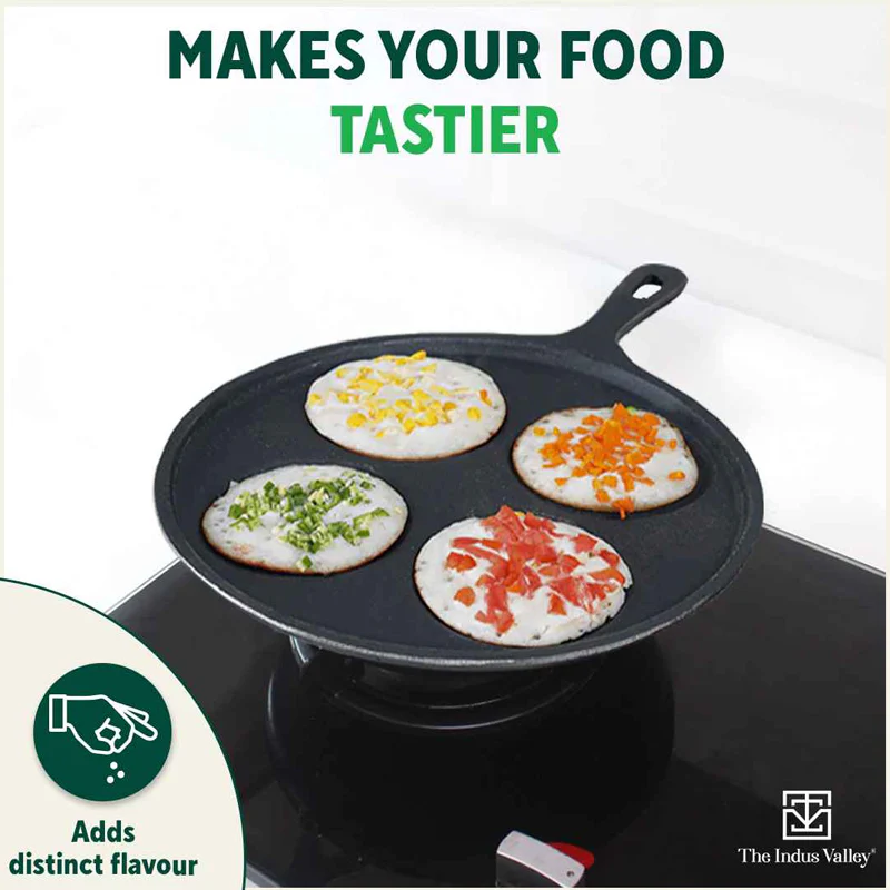 CASTrong Cast Iron Uttapam/ Set Dosa Tawa 27.5cm, 4 Pit,Pre-seasoned, 100% Pure, Toxin-free, Induction - Image 9