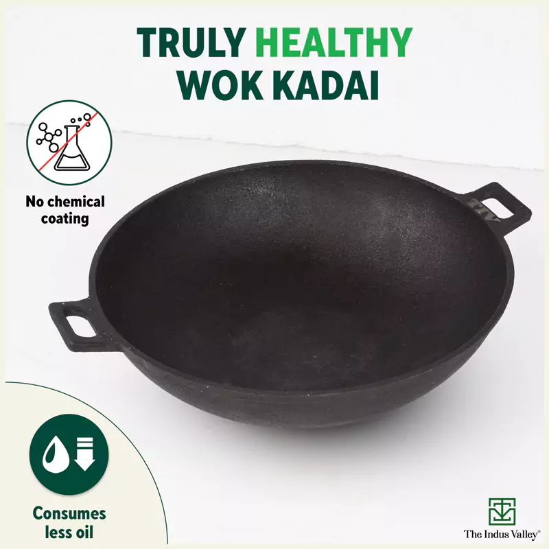 CASTrong Cast Iron Wok Kadai 31cm 3.2L, Pre-seasoned, 100% Pure, Toxin-free - Image 3