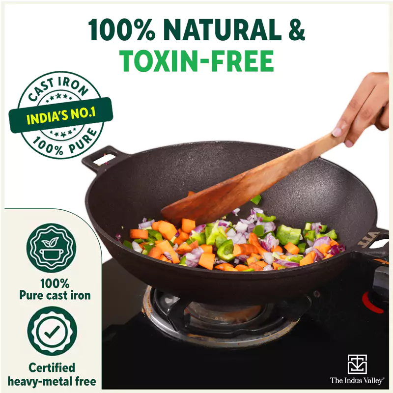 CASTrong Cast Iron Wok Kadai 31cm 3.2L, Pre-seasoned, 100% Pure, Toxin-free - Image 4