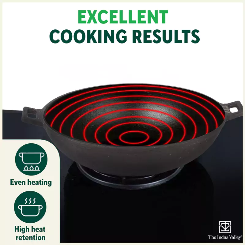 CASTrong Cast Iron Wok Kadai 31cm 3.2L, Pre-seasoned, 100% Pure, Toxin-free - Image 6