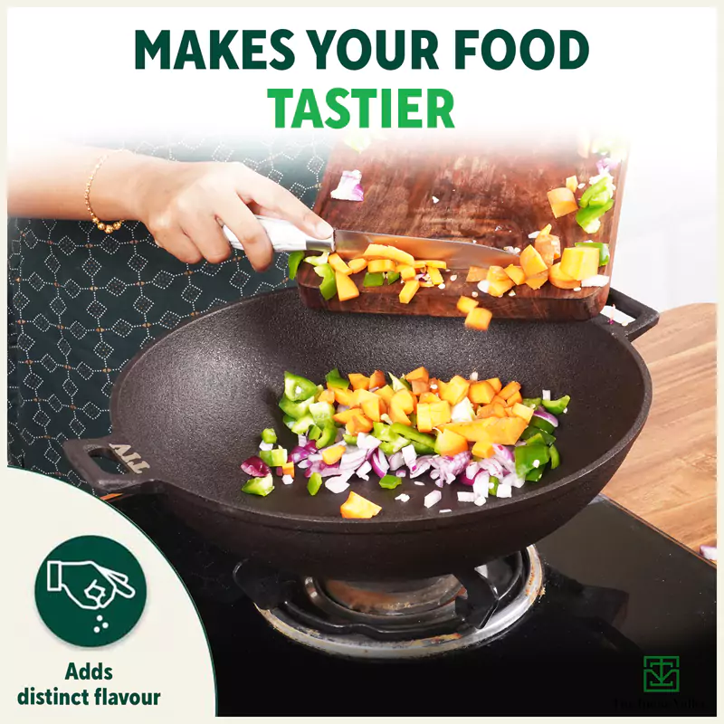 CASTrong Cast Iron Wok Kadai 31cm 3.2L, Pre-seasoned, 100% Pure, Toxin-free - Image 8