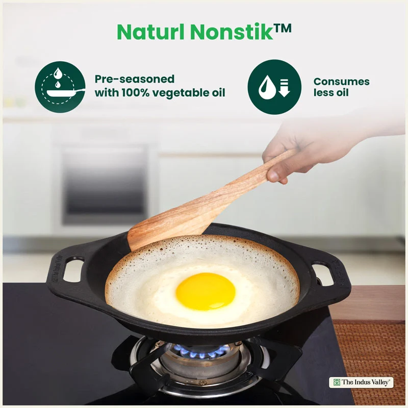 Premium CASTrong Cast Iron Appam Pan/Appa chetty 22cm for Kitchen, Glass Lid, Pre-seasoned, Naturally Nonstick, 100% Pure, Toxin-free, Induction, 1.5kg - Image 5