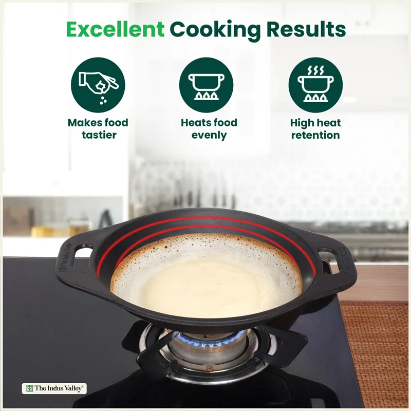 Premium CASTrong Cast Iron Appam Pan/Appa chetty 22cm for Kitchen, Glass Lid, Pre-seasoned, Naturally Nonstick, 100% Pure, Toxin-free, Induction, 1.5kg - Image 6