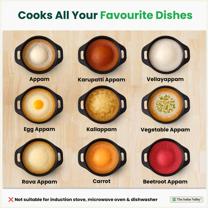Premium CASTrong Cast Iron Appam Pan/Appa chetty 22cm for Kitchen, Glass Lid, Pre-seasoned, Naturally Nonstick, 100% Pure, Toxin-free, Induction, 1.5kg - Image 9