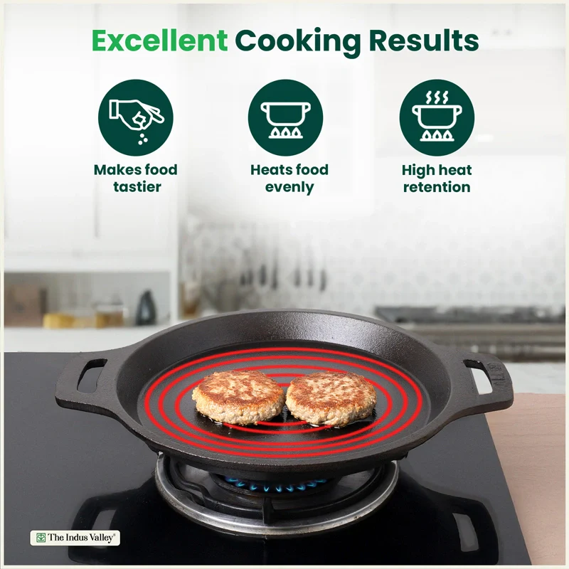 CASTrong Cast Iron Combo - Tawa [27.5 cm] + Fish Fry Pan [22.5 cm] + Free Wooden Flip, Pre-seasoned, 100% Pure, Toxin-free, Induction Compatible - Image 7