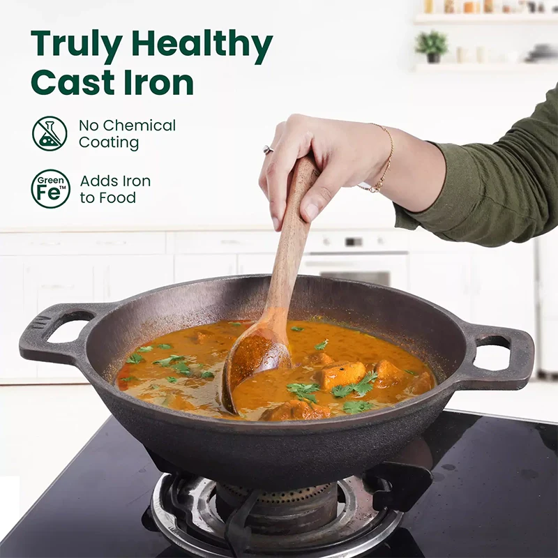 CASTrong Cast Iron Cookware Set: Free 400 Tadka Pan + Cast Iron Tawa With Handle (25cm)(Pre Seasoned) + Cast Iron Kadai Wok Model(26cm) + Cast Iron Fry Pan(25cm), Kitchen set for Home, 100% Pure, Toxin-free - Image 3