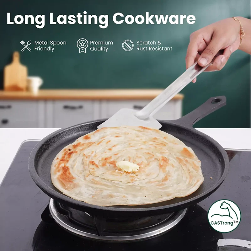 CASTrong Cast Iron Cookware Set: Free 400 Tadka Pan + Cast Iron Tawa With Handle (25cm)(Pre Seasoned) + Cast Iron Kadai Wok Model(26cm) + Cast Iron Fry Pan(25cm), Kitchen set for Home, 100% Pure, Toxin-free - Image 5