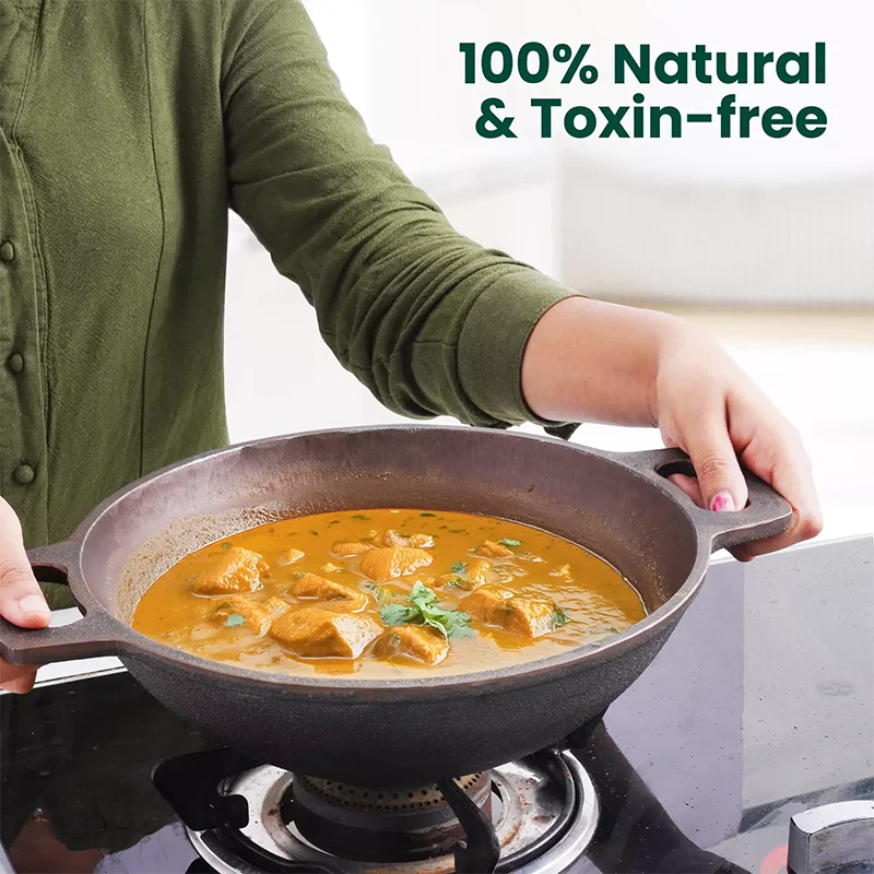CASTrong Cast Iron Cookware Set: Free 400 Tadka Pan + Cast Iron Tawa With Handle (25cm)(Pre Seasoned) + Cast Iron Kadai Wok Model(26cm) + Cast Iron Fry Pan(25cm), Kitchen set for Home, 100% Pure, Toxin-free - Image 6