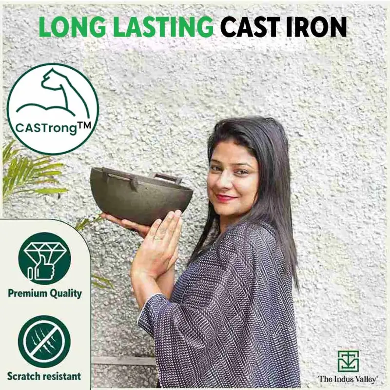 CASTrong Cast Iron Cookware Set: (25.7cm)Tawa+(25cm)Kadai+(25cm)Frypan+Free Flip,Kitchen set for Home, Pre-seasoned,100% Pure,Induction - Image 10