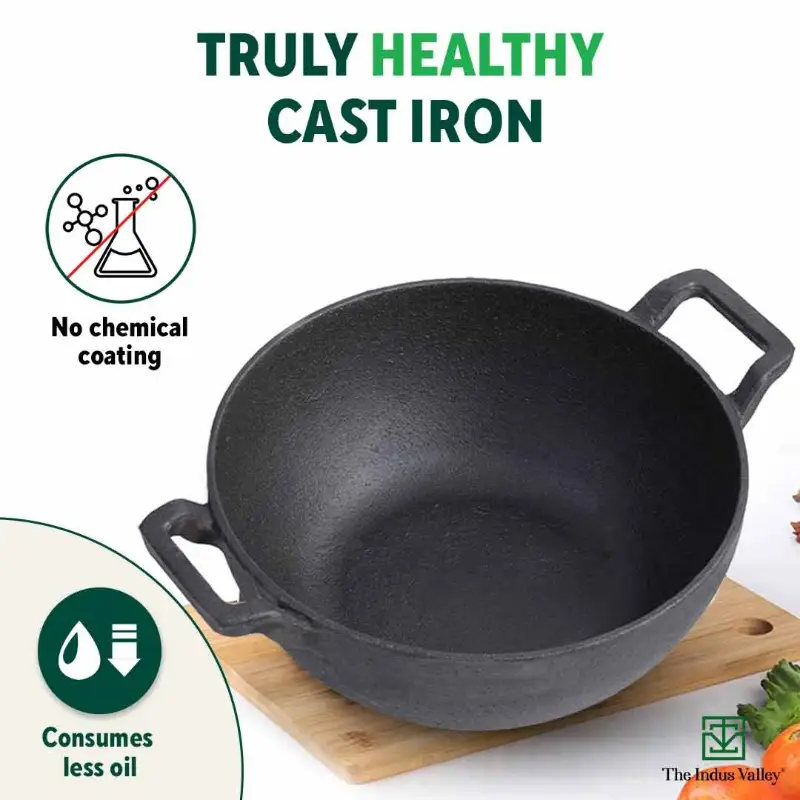 CASTrong Cast Iron Cookware Set: (25.7cm)Tawa+(25cm)Kadai+(25cm)Frypan+Free Flip,Kitchen set for Home, Pre-seasoned,100% Pure,Induction - Image 4