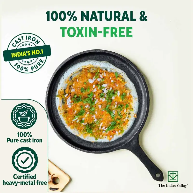 CASTrong Cast Iron Cookware Set: (25.7cm)Tawa+(25cm)Kadai+(25cm)Frypan+Free Flip,Kitchen set for Home, Pre-seasoned,100% Pure,Induction - Image 5