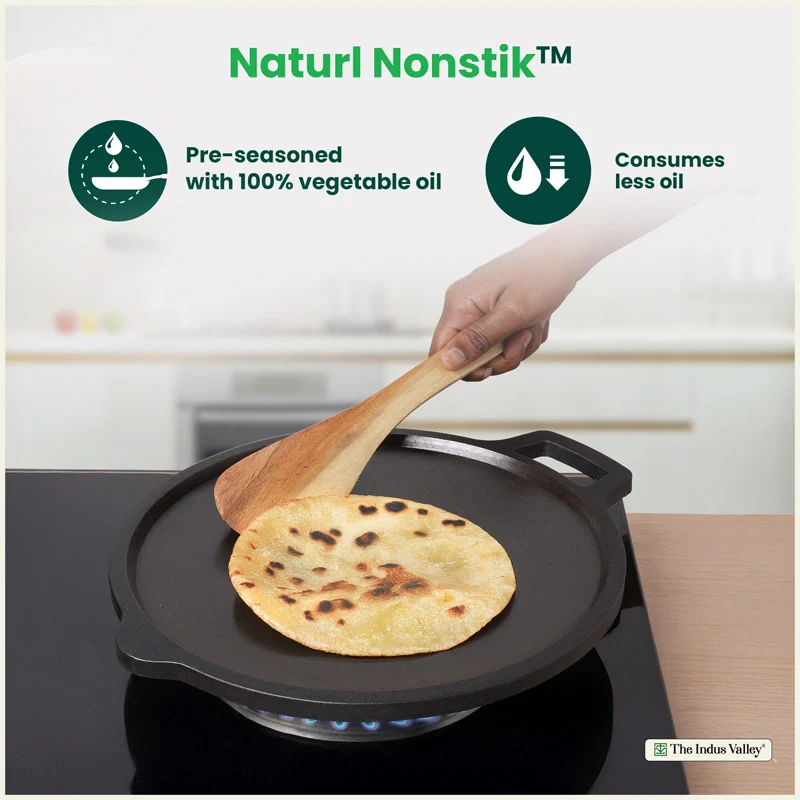 CASTrong Cast Iron Combo - Tawa [27.5 cm] + Skillet [20.7 cm] + Free Wooden Flip, Pre-seasoned, 100% Pure, Toxin-free, Induction Compatible - Image 6