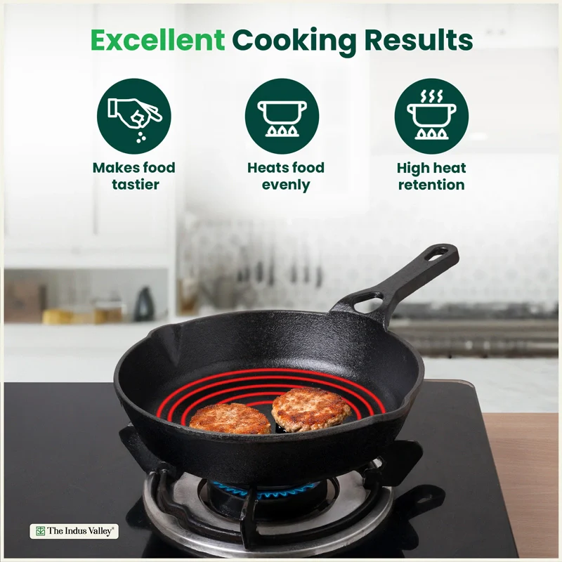 CASTrong Cast Iron Combo - Tawa [27.5 cm] + Skillet [20.7 cm] + Free Wooden Flip, Pre-seasoned, 100% Pure, Toxin-free, Induction Compatible - Image 7