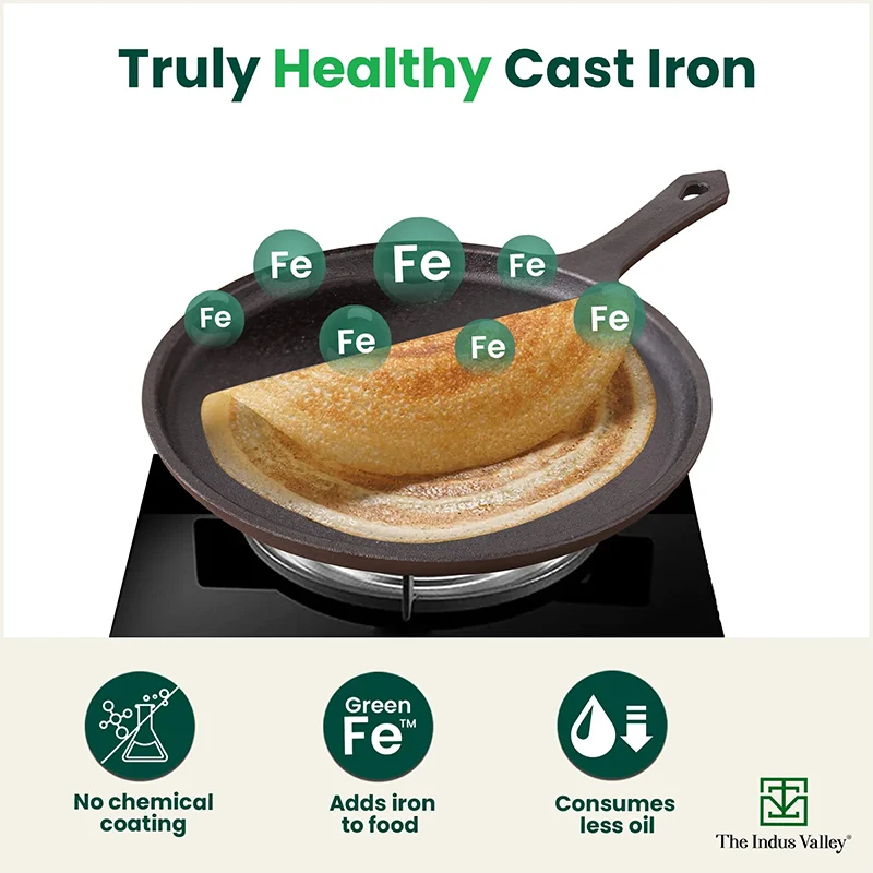 CASTrong Cast Iron Cookware Set: Tawa(25cm) + Kadai(25cm), Kitchen Set for Home, Pre-seasoned, 100% Pure, Toxin-free, Induction - Image 4