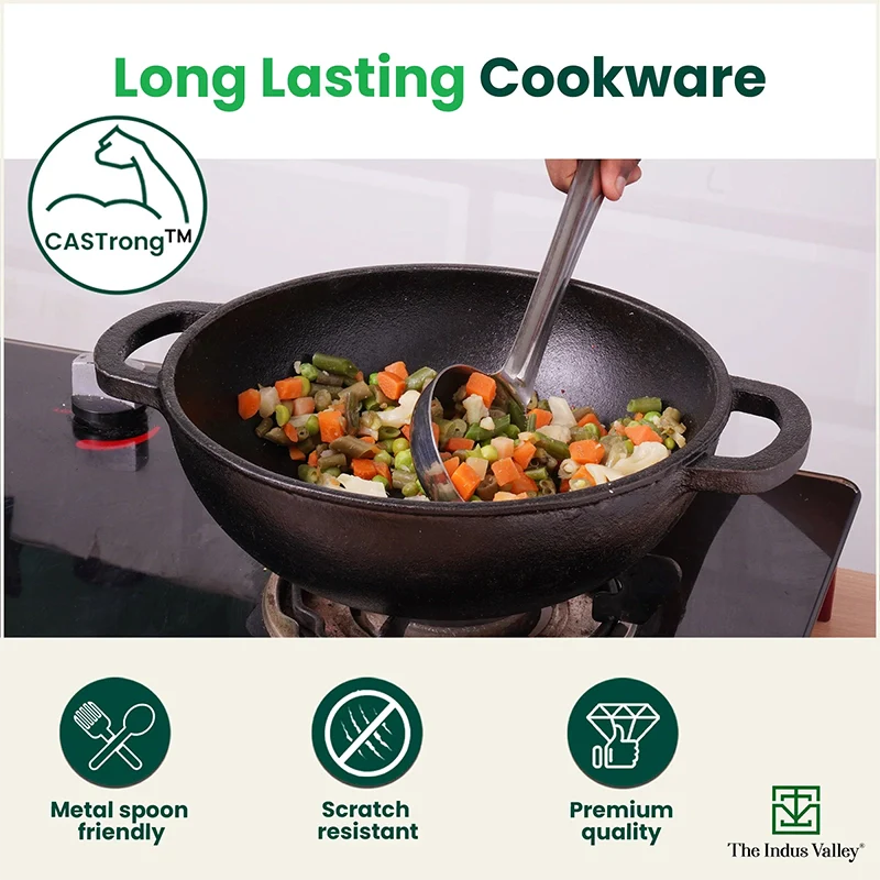 CASTrong Cast Iron Cookware Set: Tawa(25cm) + Kadai(25cm), Kitchen Set for Home, Pre-seasoned, 100% Pure, Toxin-free, Induction - Image 5