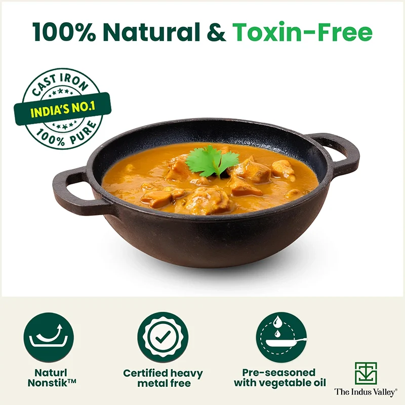 CASTrong Cast Iron Cookware Set: Tawa(25cm) + Kadai(25cm), Kitchen Set for Home, Pre-seasoned, 100% Pure, Toxin-free, Induction - Image 6