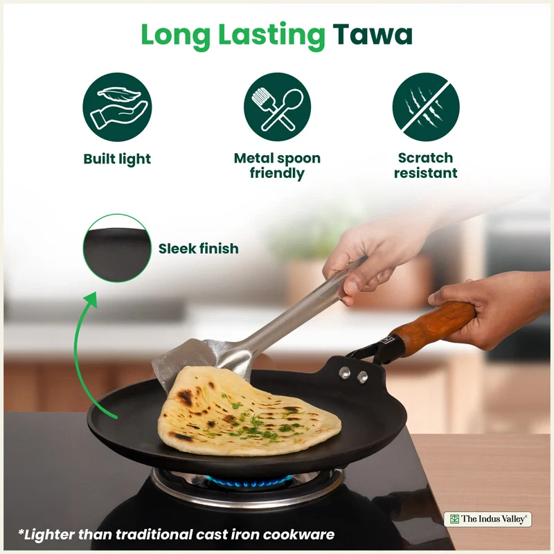 Premium CASTrong Cast Iron Dosa Tawa with Wooden Handle 28.2cm, Pre-seasoned, Naturally Nonstick, 100% Pure, Toxin-free, 2kg - Image 5