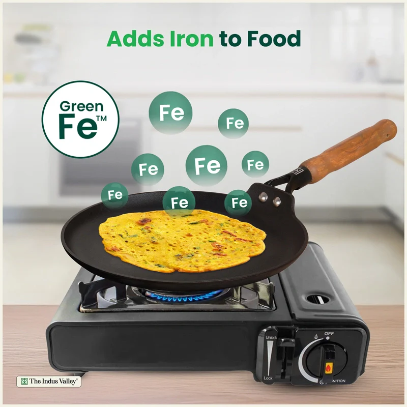 Premium CASTrong Cast Iron Dosa Tawa with Wooden Handle 28.2cm, Pre-seasoned, Naturally Nonstick, 100% Pure, Toxin-free, 2kg - Image 6