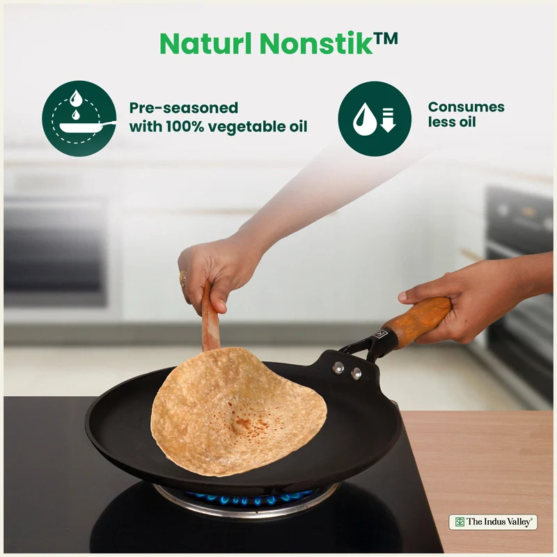 Premium CASTrong Cast Iron Dosa Tawa with Wooden Handle 28.2cm, Pre-seasoned, Naturally Nonstick, 100% Pure, Toxin-free, 2kg - Image 7