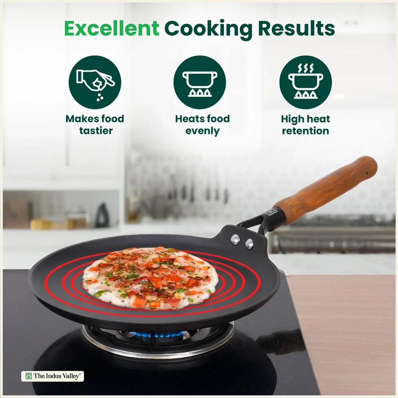 Premium CASTrong Cast Iron Dosa Tawa with Wooden Handle 28.2cm, Pre-seasoned, Naturally Nonstick, 100% Pure, Toxin-free, 2kg - Image 8