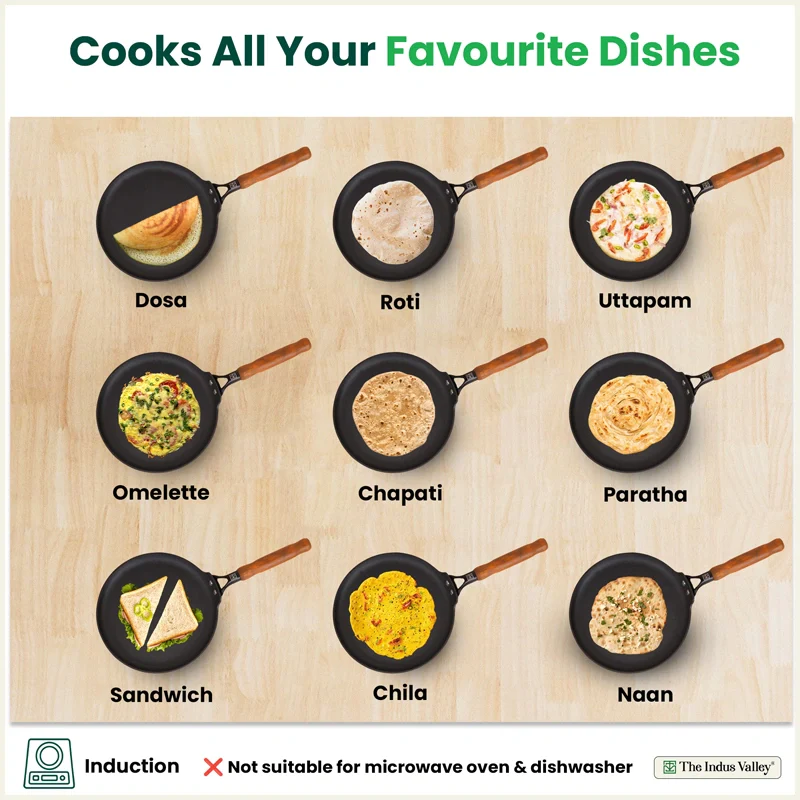 Premium CASTrong Cast Iron Dosa Tawa with Wooden Handle 28.2cm, Pre-seasoned, Naturally Nonstick, 100% Pure, Toxin-free, 2kg - Image 9